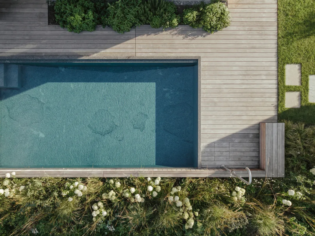 Schwimmbecken aus massiven Granit von oben