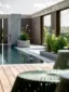 Poolanlage mit Outdoordusche und Pflanztöpfe